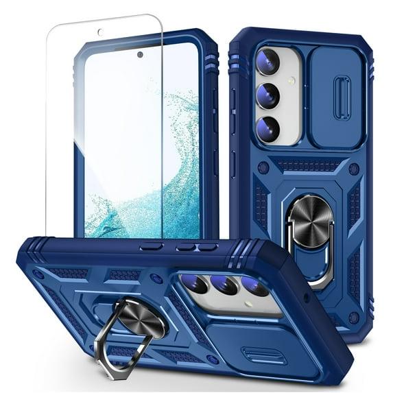 Allytechgroup Galaxy A16 5G Case, Phone Case for Samsung Galaxy A16 5G with 1pcs Screen Protector, Magnetic Ring Holder Kickstand, Sliding Camera Cover, Military Grade Protection, Navyblue