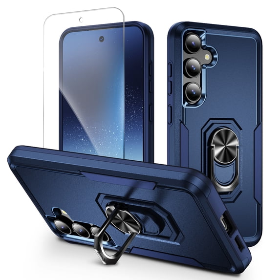 Allytechgroup Galaxy A16 5G Case, Rugged Phone Case for Samsung Galaxy A16 5G with 1 Screen Protector, Military Grade Protection, Ring Kickstand, PC+TPU Bumper Cover for Women Men, Blue