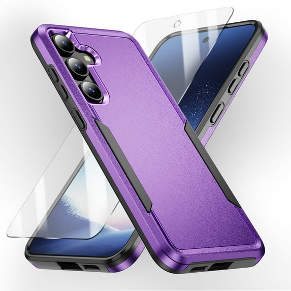 Allytechgroup Galaxy A16 5G Case Screen Protector, Rugged Phone Case for Samsung Galaxy A16 5G, Military Grade Protection, Anti-Scratch PC + TPU Cover for Women Men, Purple+Black