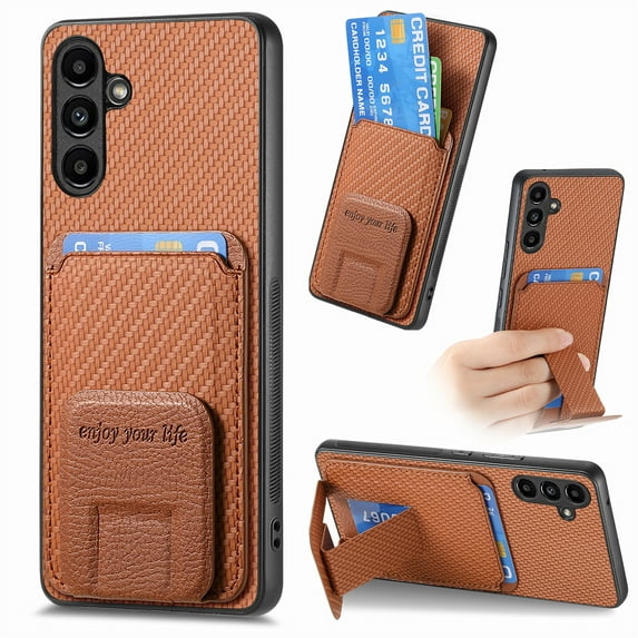 Allytechgroup Galaxy A21s Wallet Case with Card Holder, Hybrid TPU Back Cover Kickstand Bumper Anti-Scratch Slim Case Cover for Samsung Galaxy A21s, Brown