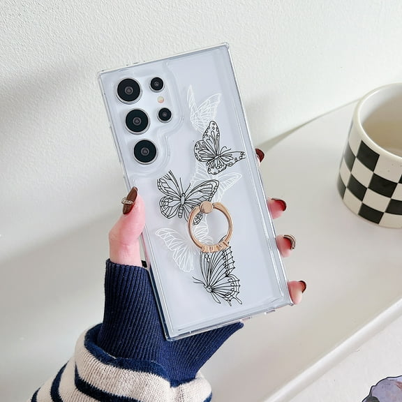 Allytechgroup Galaxy A24 Case with Ring Holder Stand, Fashion Pattern Series Slim Fit Back Cover Shockproof Bumper Luxury Phone Case for Samsung Galaxy A24, Colorful Butterfly