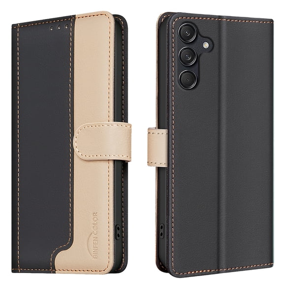Allytechgroup Galaxy A32 5G Wallet Case, Stitching Color PU Leather RFID Blocking Cards Holder Magnetic Closure Shockproof Book Cover Case for Samsung Galaxy A32 5G, Black