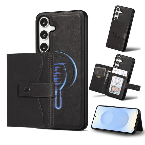Allytechgroup Galaxy A34 5G Case, Premium PU Leather 2 In 1 Wallet Phone Case for Samsung Galaxy A34 5G with Card Holder Shockproof TPU Magnetic Cover Compatible with MagSafe & Car Mount,Black