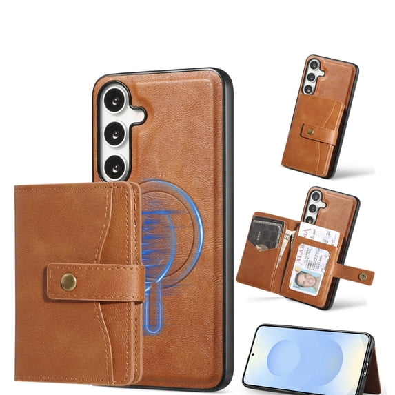 Allytechgroup Galaxy A34 5G Case, Premium PU Leather 2 In 1 Wallet Phone Case for Samsung Galaxy A34 5G with Card Holder Shockproof TPU Magnetic Cover Compatible with MagSafe & Car Mount,Brown