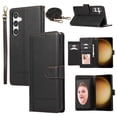 thumbnail image 1 of Allytechgroup Galaxy A34 5G Case Wallet with Cards Slots +Makeup Mirror + Hand Wrist + Crossybody Shoulder Strap, RFID Blocking Flip Stand Anti-Scrartch Retro Case for Samsung Galaxy A34 5G, Black, 1 of 8