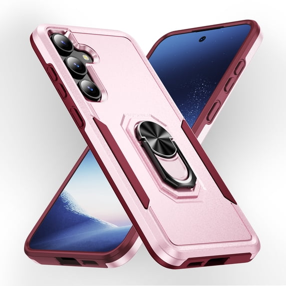Allytechgroup Galaxy A35 Case with Ring Holder Stad, Military Grade Shockproof Compatible with Car Mount Rugged Bumper Phone Case for Samsung Galaxy A35, Pink+Rose