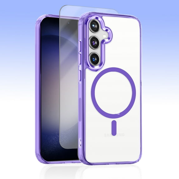 Allytechgroup Galaxy A35 Case with Screen Protector, Crystal Clear Magnetic Back Cover Compatible with Magsafe Anti-Scratch Phone Case for Samsung Galaxy A35, Purple