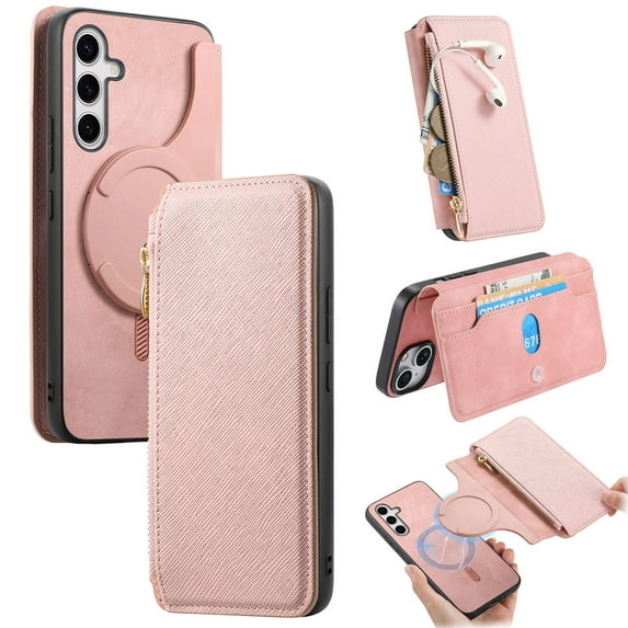 Allytechgroup Galaxy A35 Case Wallet, 2-in-1 Detachable Magnetic Back Cover Compatible with MagSafe Secure and Stylish Protection RFID Blocking Phone Case for Samsung Galaxy A35, Pink