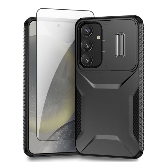 Allytechgroup Galaxy A35 Rugged Case with Screen Protector, Sliding Camera Lens Protector Bumper Shockproof Anti-Scratch Slim Phone Case Cover for Samsung Galaxy A35, Black