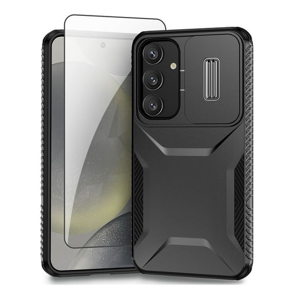 Allytechgroup Galaxy A35 Rugged Case with Screen Protector, Sliding Camera Lens Protector Bumper Shockproof Anti-Scratch Slim Phone Case Cover for Samsung Galaxy A35, Black