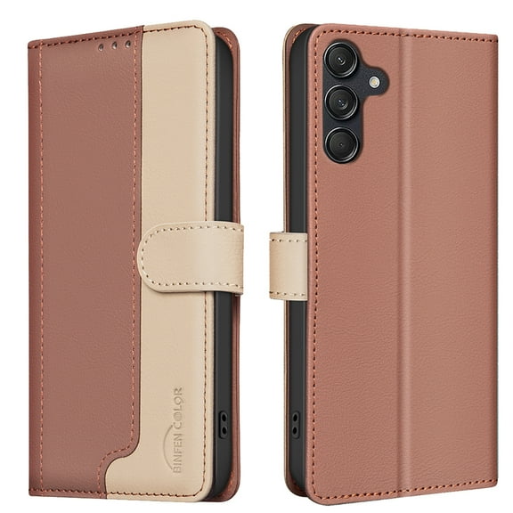 Allytechgroup Galaxy A35 Wallet Case, Stitching Color PU Leather RFID Blocking Cards Holder Magnetic Closure Shockproof Book Cover Case for Samsung Galaxy A35, Brown