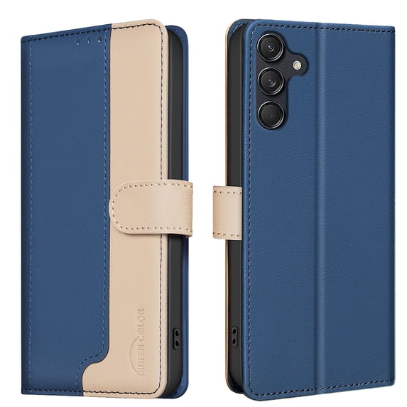 Allytechgroup Galaxy A35 Wallet Case, Stitching Color PU Leather RFID Blocking Cards Holder Magnetic Closure Shockproof Book Cover Case for Samsung Galaxy A35, Blue