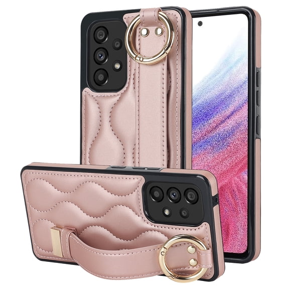 Allytechgroup Galaxy A53 5G Case with Keychain, Luxury Girly PU Leather Back Cover Bracket Stand Shockproof Bumper Drop Proof Phone Case Cover for Samsung Galaxy A53 5G, Rosegold