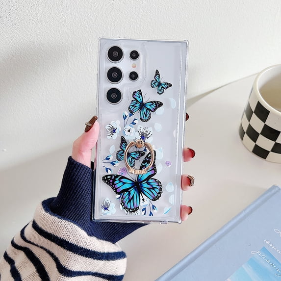 Allytechgroup Galaxy A53 5G Case with Ring Holder Stand, Fashion Pattern Series Slim Fit Back Cover Shockproof Bumper Luxury Phone Case for Samsung Galaxy A53 5G, Black White Butterfly