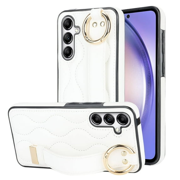 Allytechgroup Galaxy A54 5G Case with Keychain, Luxury Girly PU Leather Back Cover Bracket Stand Shockproof Bumper Drop Proof Phone Case Cover for Samsung Galaxy A54 5G, White