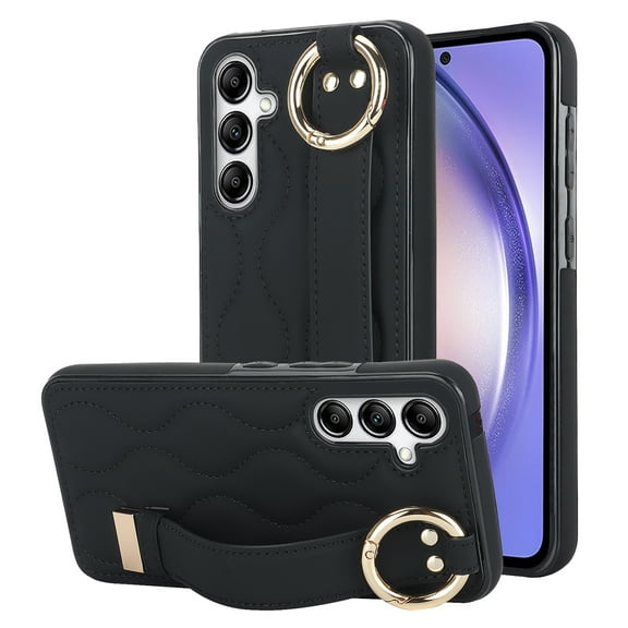 Allytechgroup Galaxy A54 5G Case with Keychain, Luxury Girly PU Leather Back Cover Bracket Stand Shockproof Bumper Drop Proof Phone Case Cover for Samsung Galaxy A54 5G, Black