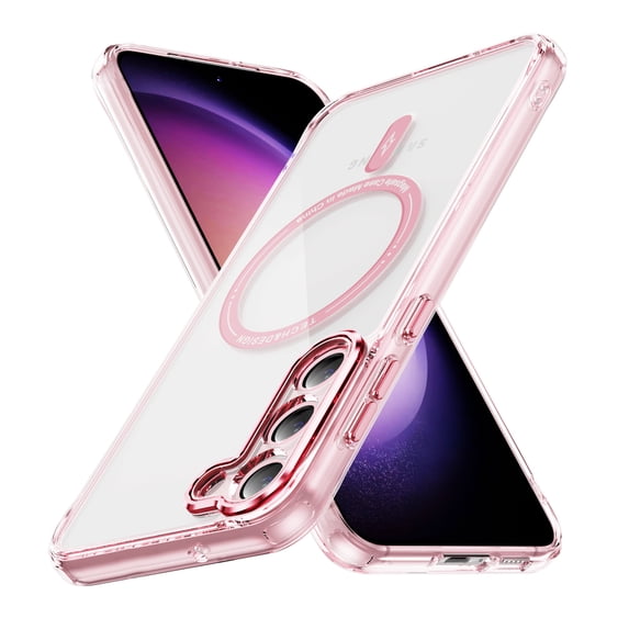 Allytechgroup Galaxy A55 Magnetic Case, Clear Back Cover Not-Yellowing Anti-Scratch Magsafe Compatible Wireless Charging Shockproof Bumper Phone Case for Samsung Galaxy A55, Pink
