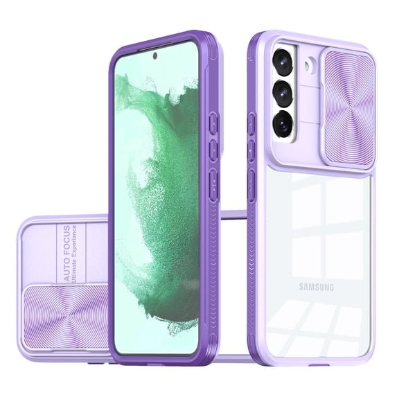 Allytechgroup Galaxy A73 5G Clear Case with Lens Protector, Anti-Yellow Hard Shell Acrylic Bumper Shockproof Rugged Phone Case for Samsung Galaxy A73 5G, Purple