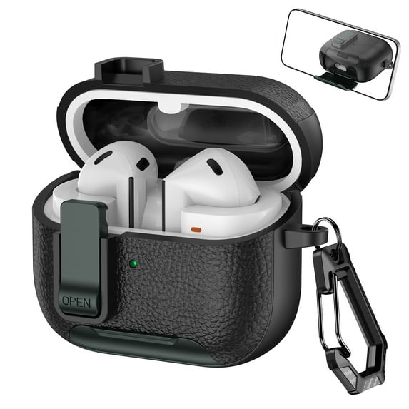 Allytechgroup Galaxy Buds 3 Case,Galaxy Buds 3 Pro Case,Stand for Cell Phone PU Leather Lock Button Cover with Keychain Anti-Scratch Wireless Charging Case for Galaxy Buds 3/ Buds 3 Pro, Armyblack