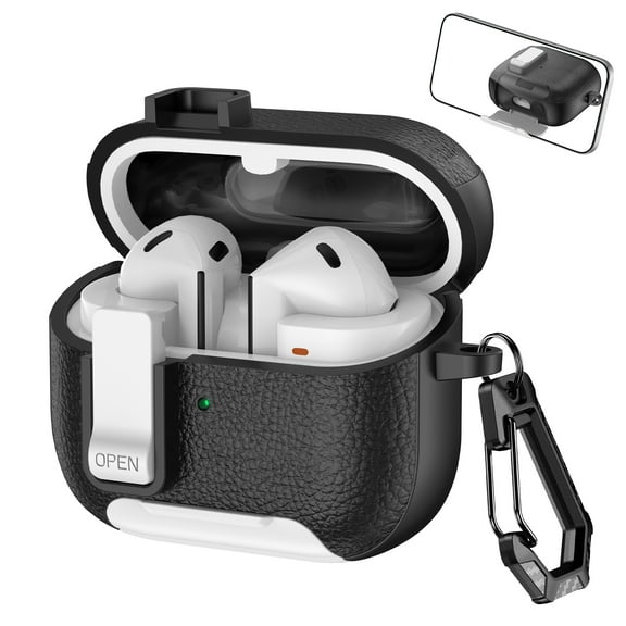 Allytechgroup Galaxy Buds 3 Case,Galaxy Buds 3 Pro Case,Stand for Cell Phone PU Leather Lock Button Cover with Keychain Anti-Scratch Wireless Charging Case for Galaxy Buds 3/ Buds 3 Pro, Whiteblack