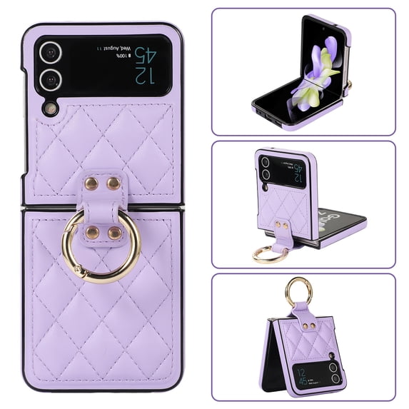 Allytechgroup Galaxy Flip 4 Case with Ring Holder Stand, Premium PU Leather Stylish Shockproof Anti-Scratch Portable Phone Case Cover for Samsung Galaxy Z Flip 4, Purple