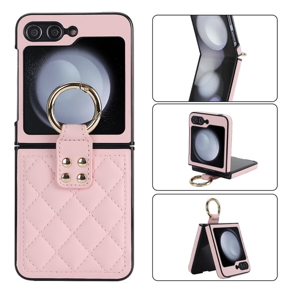 Allytechgroup Galaxy Flip 6 Case with Ring Holder Stand, Premium PU Leather Stylish Shockproof Anti-Scratch Portable Phone Case Cover for Samsung Galaxy Z Flip 6, Pink