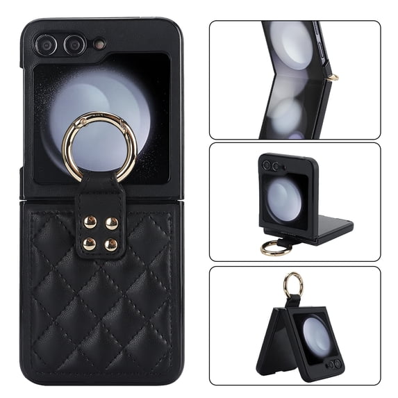 Allytechgroup Galaxy Flip 6 Case with Ring Holder Stand, Premium PU Leather Stylish Shockproof Anti-Scratch Portable Phone Case Cover for Samsung Galaxy Z Flip 6, Black
