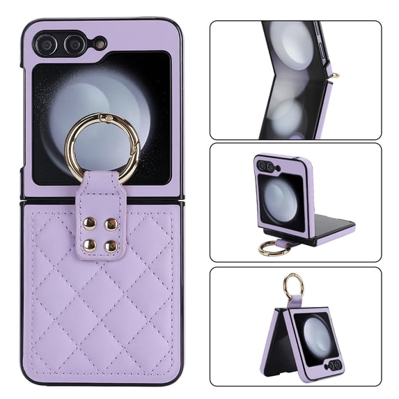 Allytechgroup Galaxy Flip 6 Case with Ring Holder Stand, Premium PU Leather Stylish Shockproof Anti-Scratch Portable Phone Case Cover for Samsung Galaxy Z Flip 6, Purple