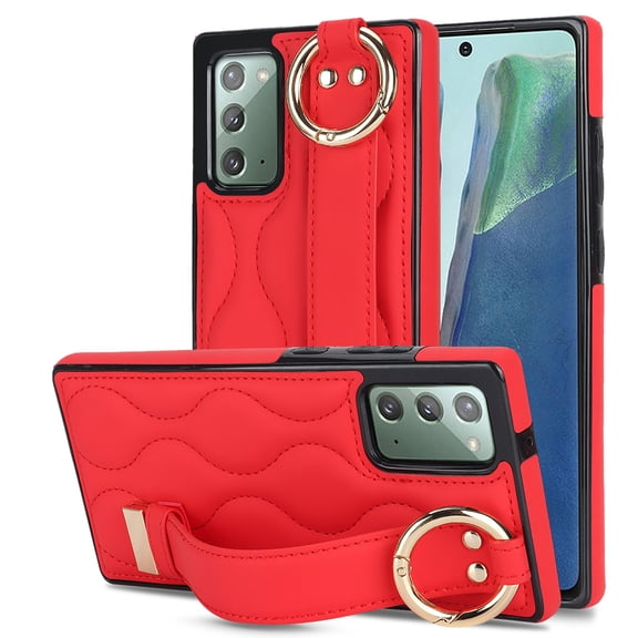 Allytechgroup Galaxy Note 20 Case with Keychain, Luxury Girly PU Leather Back Cover Bracket Stand Shockproof Bumper Drop Proof Phone Case Cover for Samsung Galaxy Note 20, Red