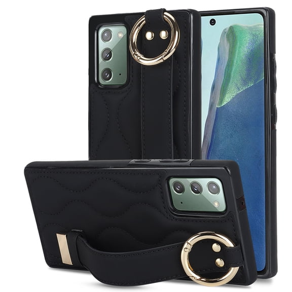 Allytechgroup Galaxy Note 20 Case with Keychain, Luxury Girly PU Leather Back Cover Bracket Stand Shockproof Bumper Drop Proof Phone Case Cover for Samsung Galaxy Note 20, Black