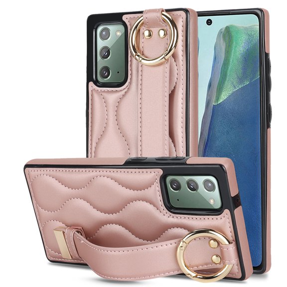 Allytechgroup Galaxy Note 20 Case with Keychain, Luxury Girly PU Leather Back Cover Bracket Stand Shockproof Bumper Drop Proof Phone Case Cover for Samsung Galaxy Note 20, Rosegold
