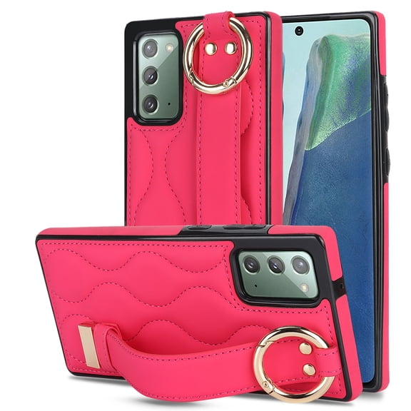 Allytechgroup Galaxy Note 20 Case with Keychain, Luxury Girly PU Leather Back Cover Bracket Stand Shockproof Bumper Drop Proof Phone Case Cover for Samsung Galaxy Note 20, Rose