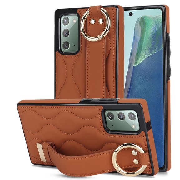 Allytechgroup Galaxy Note 20 Case with Keychain, Luxury Girly PU Leather Back Cover Bracket Stand Shockproof Bumper Drop Proof Phone Case Cover for Samsung Galaxy Note 20, Brown