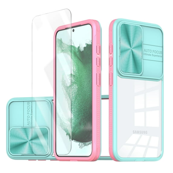 Allytechgroup Galaxy S20 FE 5G Clear Case with Tempered Glass Screen Protector, Sliding Camera Lens Protector Anti-Yellow Shockproof Rugged Slim Fit Shell Cover for Samsung Galaxy S20 FE, Skyblue