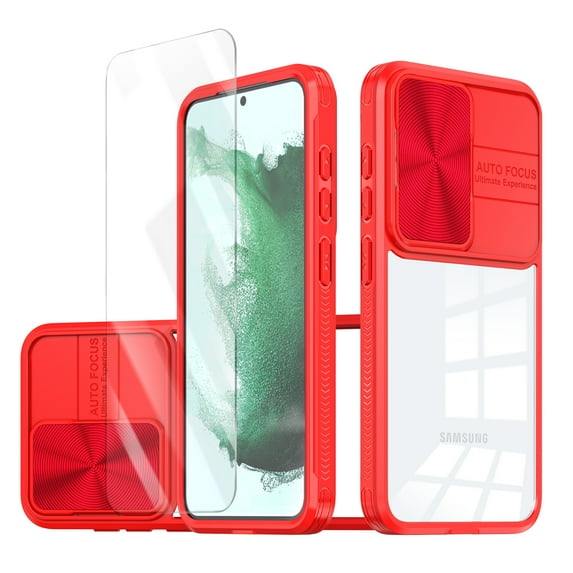 Allytechgroup Galaxy S20 FE 5G Clear Case with Tempered Glass Screen Protector, Sliding Camera Lens Protector Anti-Yellow Shockproof Rugged Slim Fit Shell Cover for Samsung Galaxy S20 FE, Red