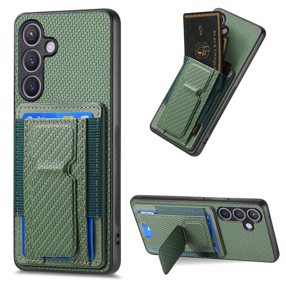 Allytechgroup Galaxy S20 Wallet Case with Cards Holder, Kickstand Carbon Fiber Anti-Scratch Shockproof Slim Fit Minimalist Phone Case for Samsung Galaxy S20, Green