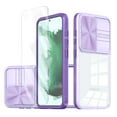 thumbnail image 1 of Allytechgroup Galaxy S21 FE 5G Clear Case with Tempered Glass Screen Protector, Sliding Camera Lens Protector Anti-Yellow Shockproof Rugged Slim Fit Shell Cover for Samsung Galaxy S21 FE, Purple, 1 of 7