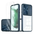 thumbnail image 1 of Allytechgroup Galaxy S21 FE 5G Clear Case with Tempered Glass Screen Protector, Sliding Camera Lens Protector Anti-Yellow Shockproof Rugged Slim Fit Shell Cover for Samsung Galaxy S21 FE, Navyblue, 1 of 7