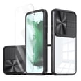 thumbnail image 1 of Allytechgroup Galaxy S21 FE 5G Clear Case with Tempered Glass Screen Protector, Sliding Camera Lens Protector Anti-Yellow Shockproof Rugged Slim Fit Shell Cover for Samsung Galaxy S21 FE, Black, 1 of 7