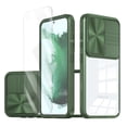 thumbnail image 1 of Allytechgroup Galaxy S21 FE 5G Clear Case with Tempered Glass Screen Protector, Sliding Camera Lens Protector Anti-Yellow Shockproof Rugged Slim Fit Shell Cover for Samsung Galaxy S21 FE, Olive, 1 of 7