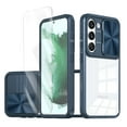 thumbnail image 1 of Allytechgroup Galaxy S22 Clear Case with Tempered Glass Screen Protector, Sliding Camera Lens Protector Anti-Yellow Shockproof Rugged Slim Fit Shell Cover for Samsung Galaxy S22, Navyblue, 1 of 7