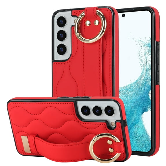 Allytechgroup Galaxy S22 Plus Case with Keychain, Luxury Girly PU Leather Back Cover Bracket Stand Shockproof Bumper Drop Proof Phone Case Cover for Samsung Galaxy S22 Plus, Red