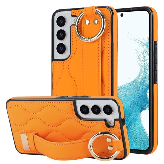 Allytechgroup Galaxy S22 Plus Case with Keychain, Luxury Girly PU Leather Back Cover Bracket Stand Shockproof Bumper Drop Proof Phone Case Cover for Samsung Galaxy S22 Plus, Orange