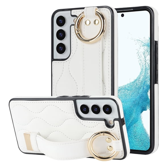 Allytechgroup Galaxy S22 Plus Case with Keychain, Luxury Girly PU Leather Back Cover Bracket Stand Shockproof Bumper Drop Proof Phone Case Cover for Samsung Galaxy S22 Plus, White
