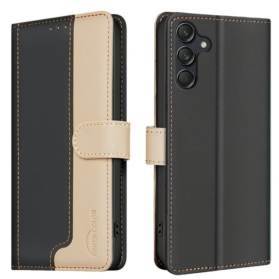 Allytechgroup Galaxy S22 Plus Wallet Case, Stitching Color PU Leather RFID Blocking Cards Holder Magnetic Closure Shockproof Book Cover Case for Samsung Galaxy S22 Plus, Black