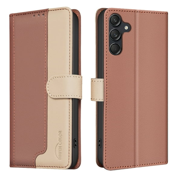 Allytechgroup Galaxy S22 Plus Wallet Case, Stitching Color PU Leather RFID Blocking Cards Holder Magnetic Closure Shockproof Book Cover Case for Samsung Galaxy S22 Plus, Brown