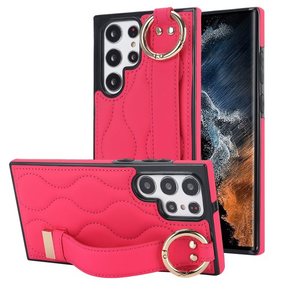 Allytechgroup Galaxy S22 Ultra Case with Keychain, Luxury Girly PU Leather Back Cover Bracket Stand Shockproof Bumper Drop Proof Phone Case Cover for Samsung Galaxy S22 Ultra, Rose
