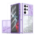 thumbnail image 1 of Allytechgroup Galaxy S22 Ultra Clear Case with Tempered Glass Screen Protector, Sliding Camera Lens Protector Anti-Yellow Shockproof Rugged Slim Fit Shell Cover for Samsung Galaxy S22 Ultra, Purple, 1 of 7