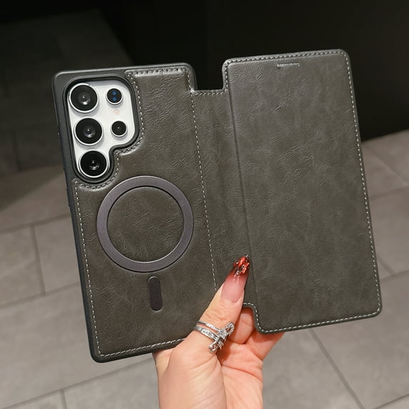 Allytechgroup for Galaxy S22 Ultra Wallet Case Compatible with MagSafe, PU Leather Folio Card Holder RFID Blocking Shockproof Flip Cover Hidden Closure Phone Case for Samsung Galaxy S22 Ultra, Gray