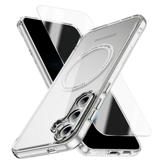 Allytechgroup Galaxy S23 Clear Case with Screen Protector, Not-Yellowing Anti-Scratch Magsafe Compatible Wireless Charging Shockproof Bumper Magnetic Case for Samsung Galaxy S23, Clear
